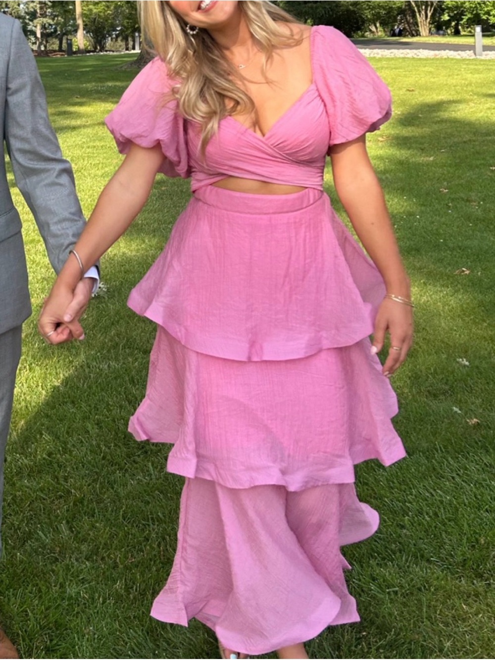 ASOS Pink Tiered Maxi Dress with Cutout - Picture 5 of 5